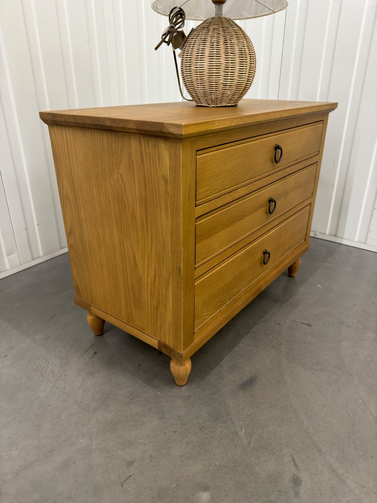 Solid Mellow Oak Large 3 Drawer Bedside Table