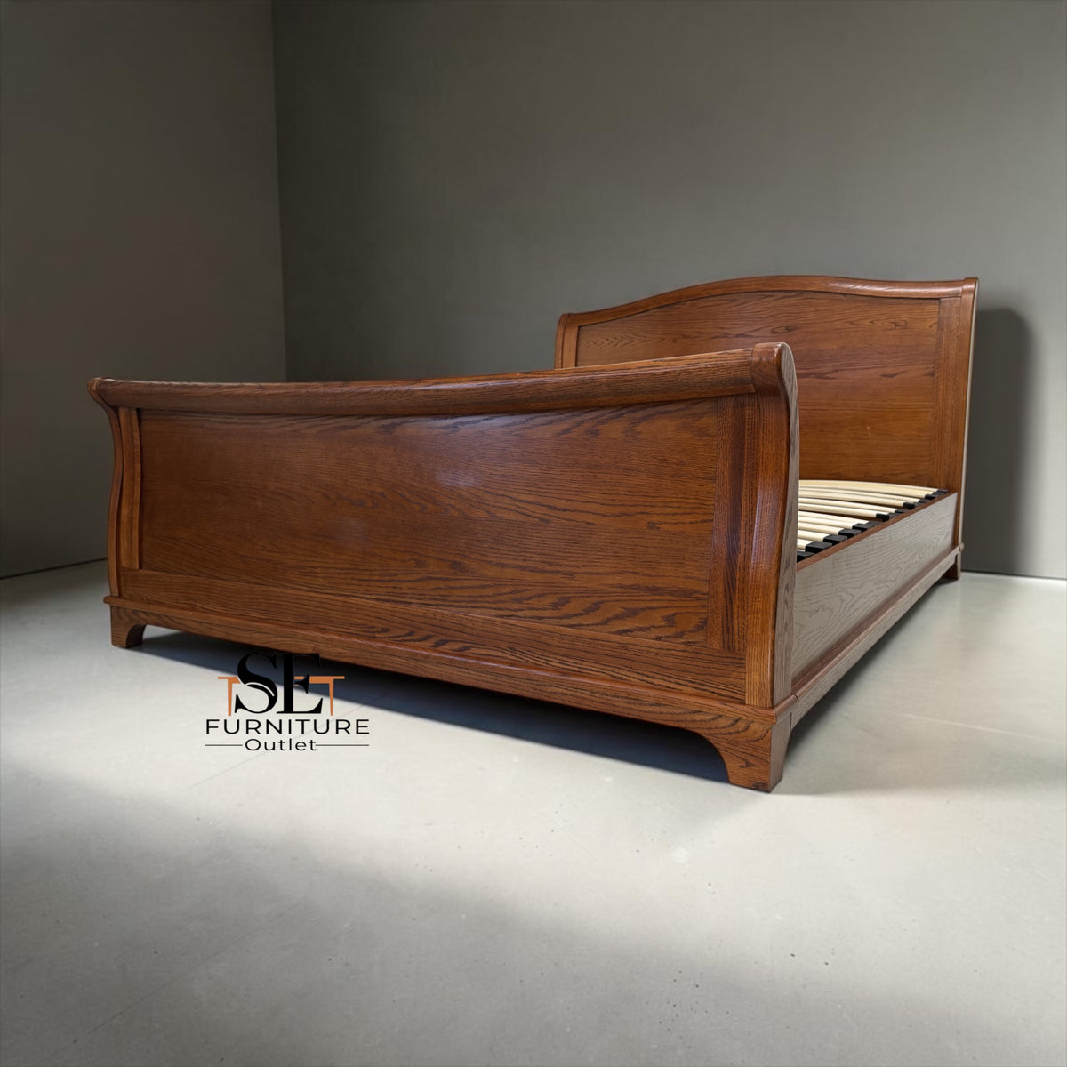 Solid Oak & Oak Veneer 5ft King Size Sleigh Bed, Winchcombe Dark Oak Range RRP £1350