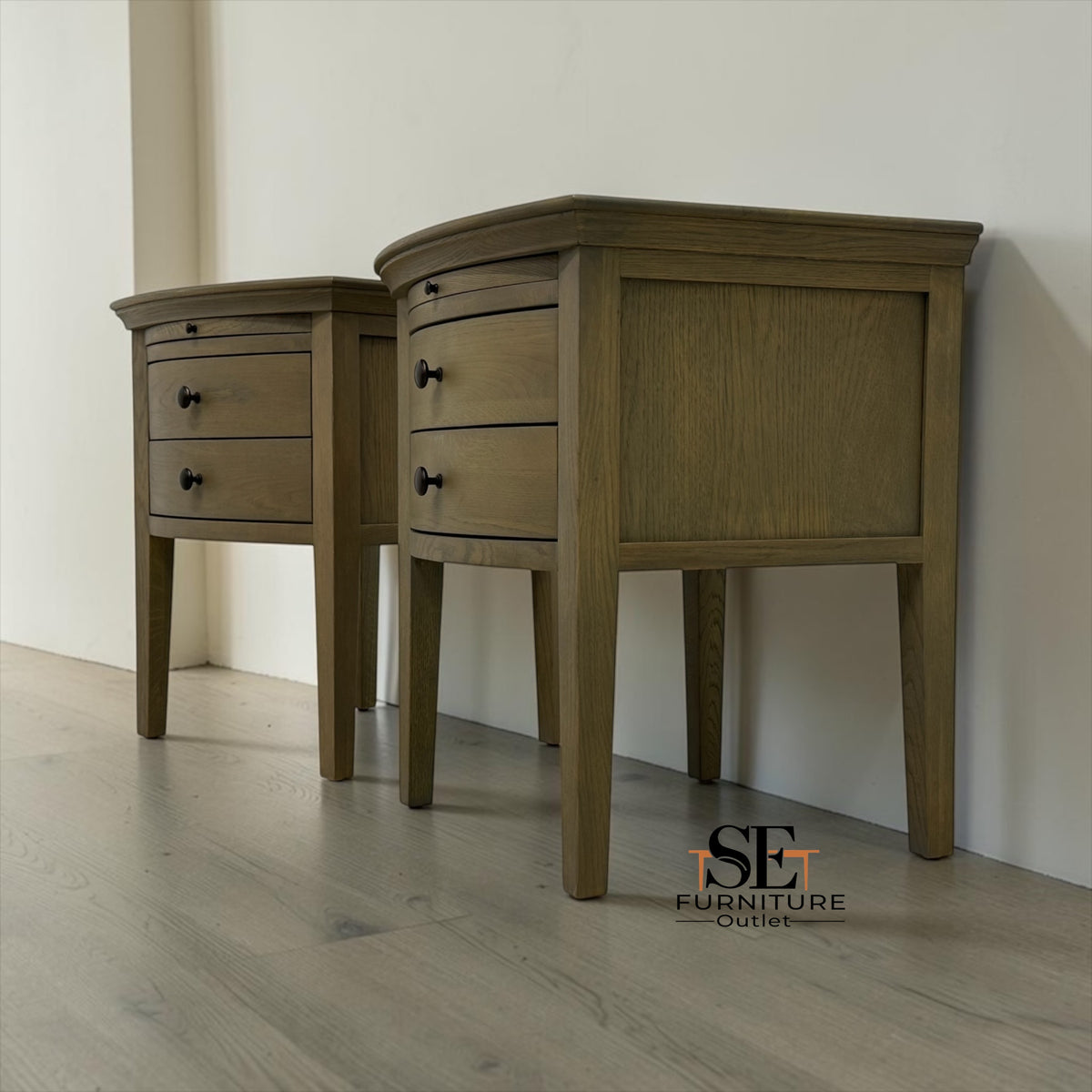 Set of 2 Solid Oak & Oak Veneer Bedside Tables from the Winchcombe Smoked Oak Range RRP £598