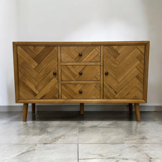 Brushed & Glazed Solid Oak Sideboard Parquet Range From Oak Furnitureland RRP £649