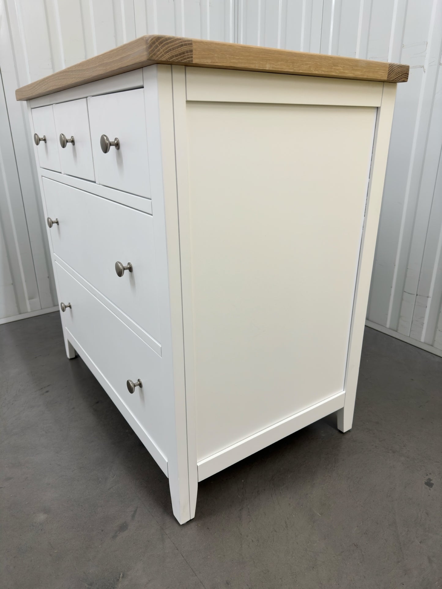 Cotswold Company White Wax Finished Oak Top & Pure White Painted 5 Drawer Chest RRP £425