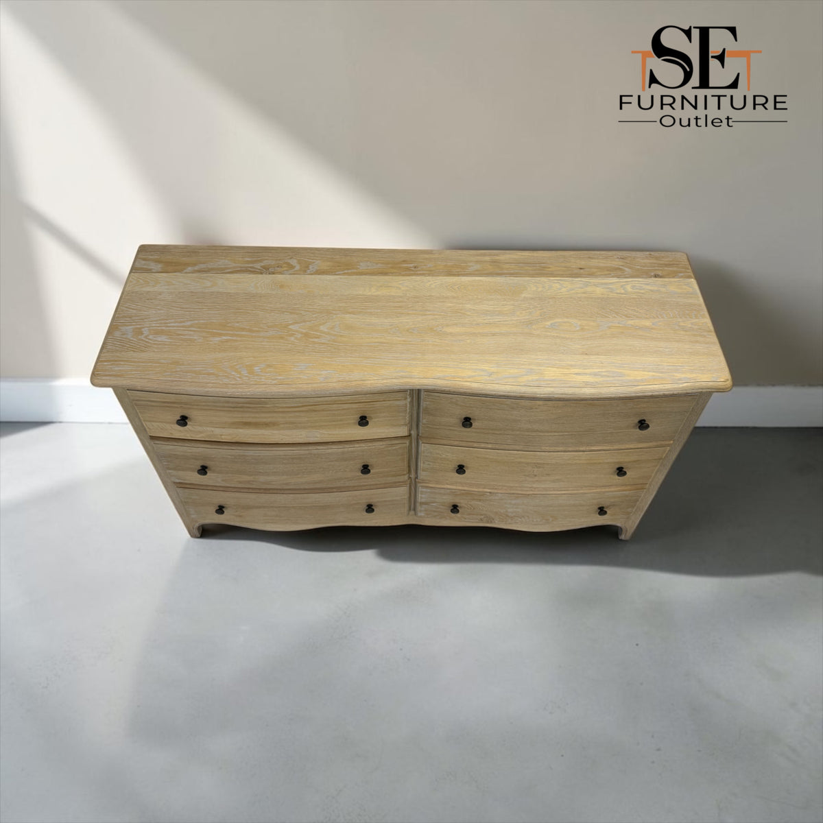 Grey-toned Limewashed Finish Solid Oak and Oak Veneer 6-Drawer Chest, Camille Range RRP £999