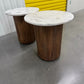 Solid Mango Wood Fluted Base & White Marble Top Side Tables