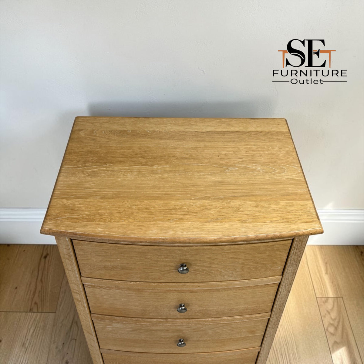 Whitewashed Finish Solid Oak & Oak Veneer Large Tallboy Chest with Soft-Close Drawers