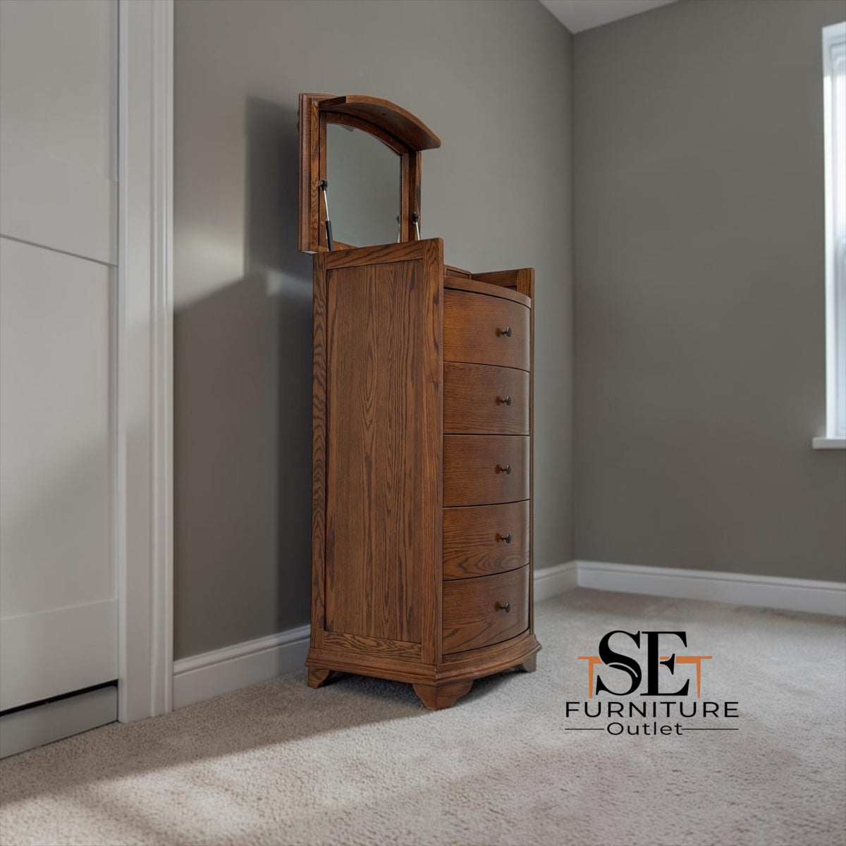 Solid Oak & Oak Veneer Vanity Tallboy, Winchcombe Dark Oak Range RRP £899