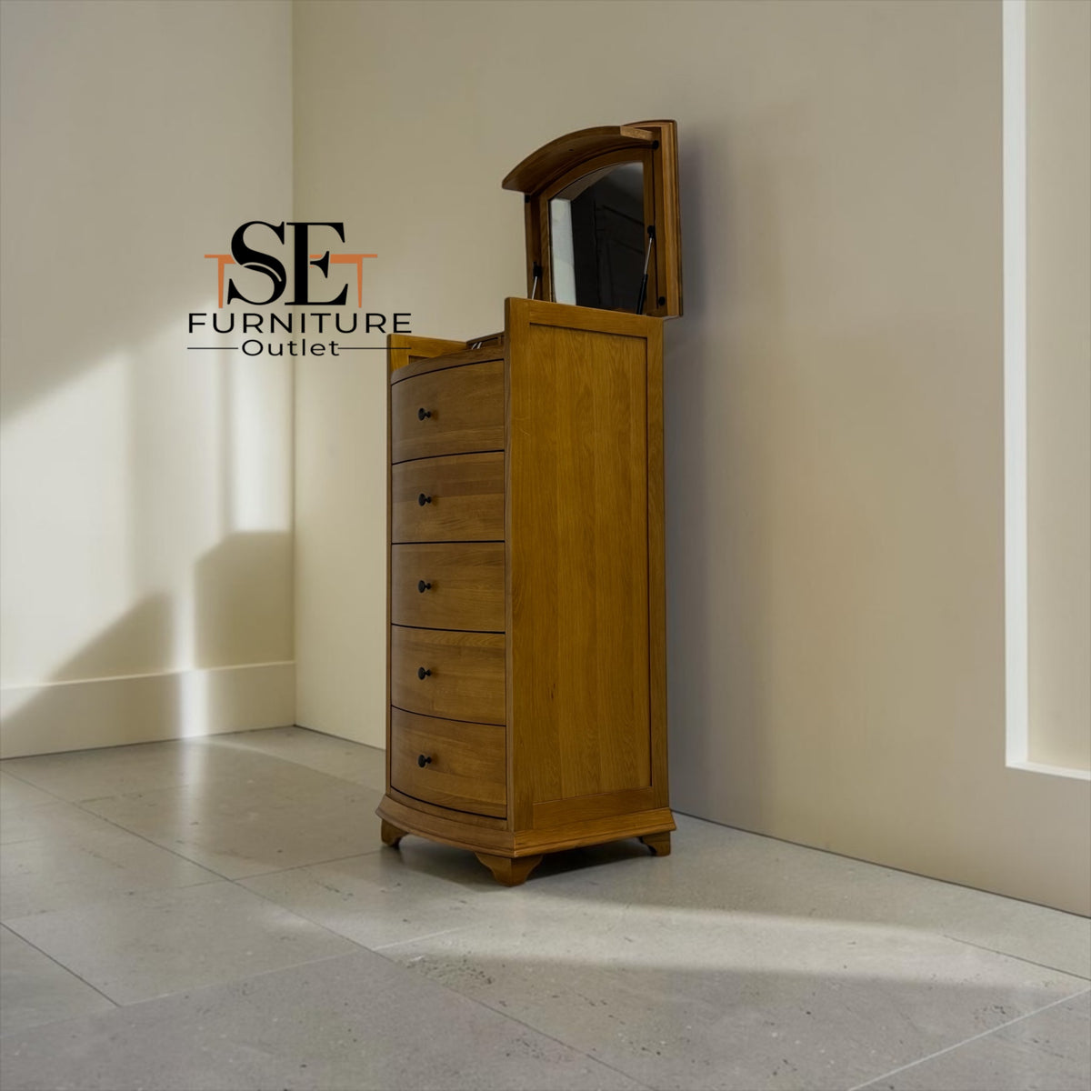 Solid Oak & Oak Veneer Vanity Tallboy, Winchcombe Oiled Oak Range RRP £899
