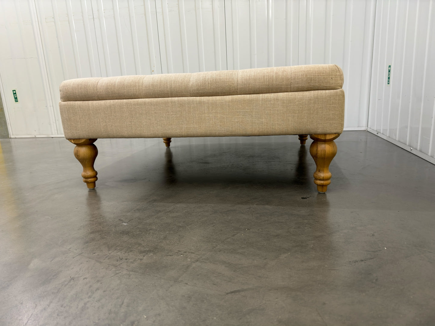 Hand Buttoned Coffee Table Stone Linen With Oak Legs RRP £299