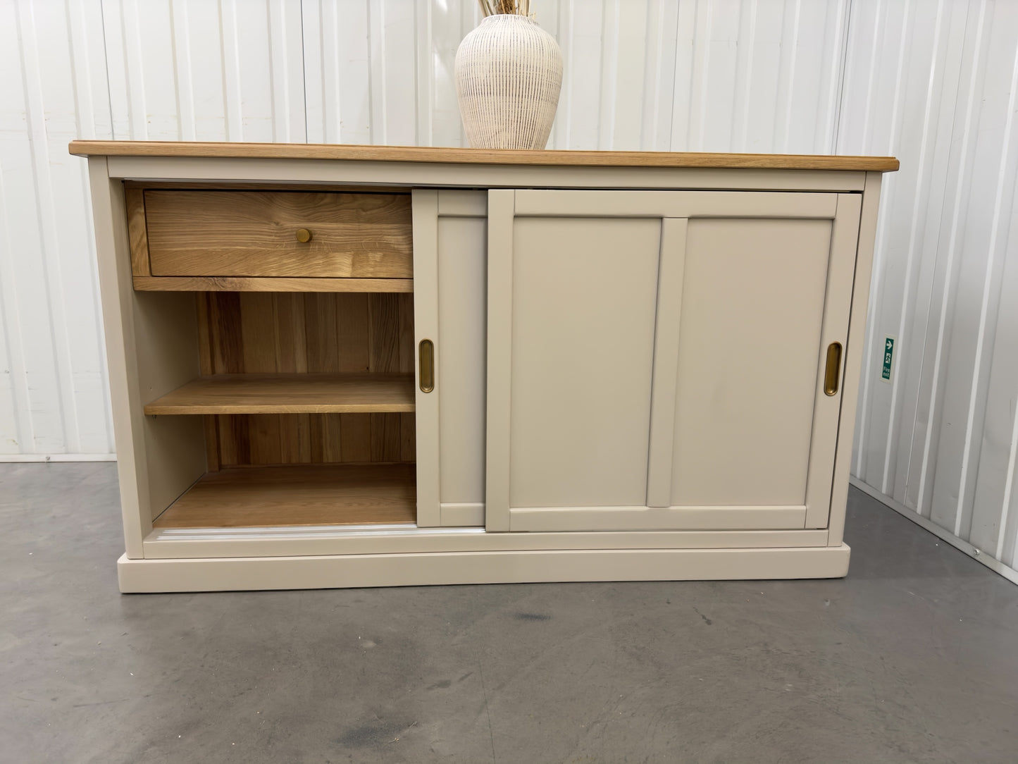 Oak Furnitureland Oak Top & Grey Painted Sideboard with Brass Coloured Hardware Henley Range RRP £649