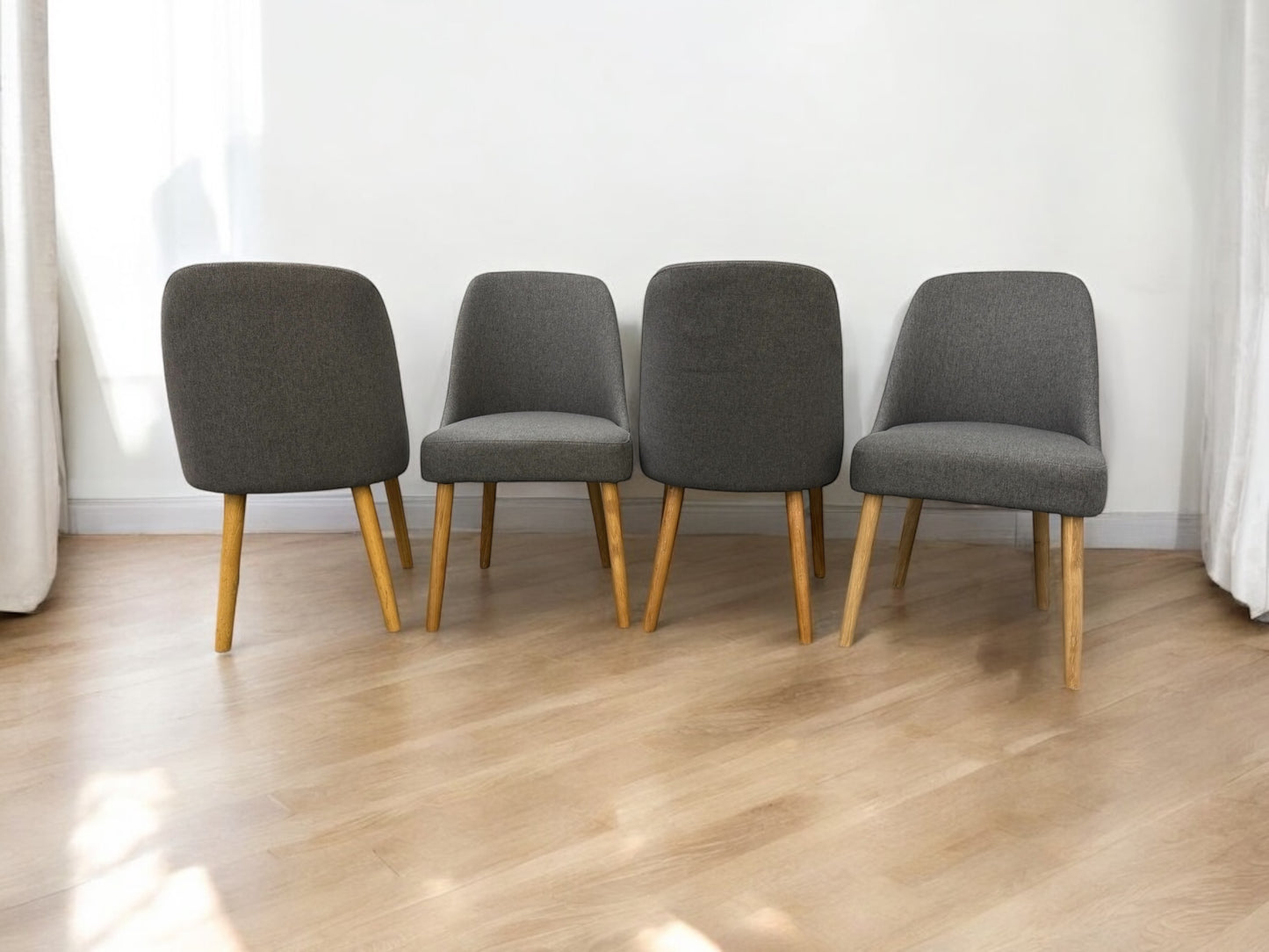 Oak Furnitureland Natural Oak Grey Fabric Dining Chair, Set of 4
