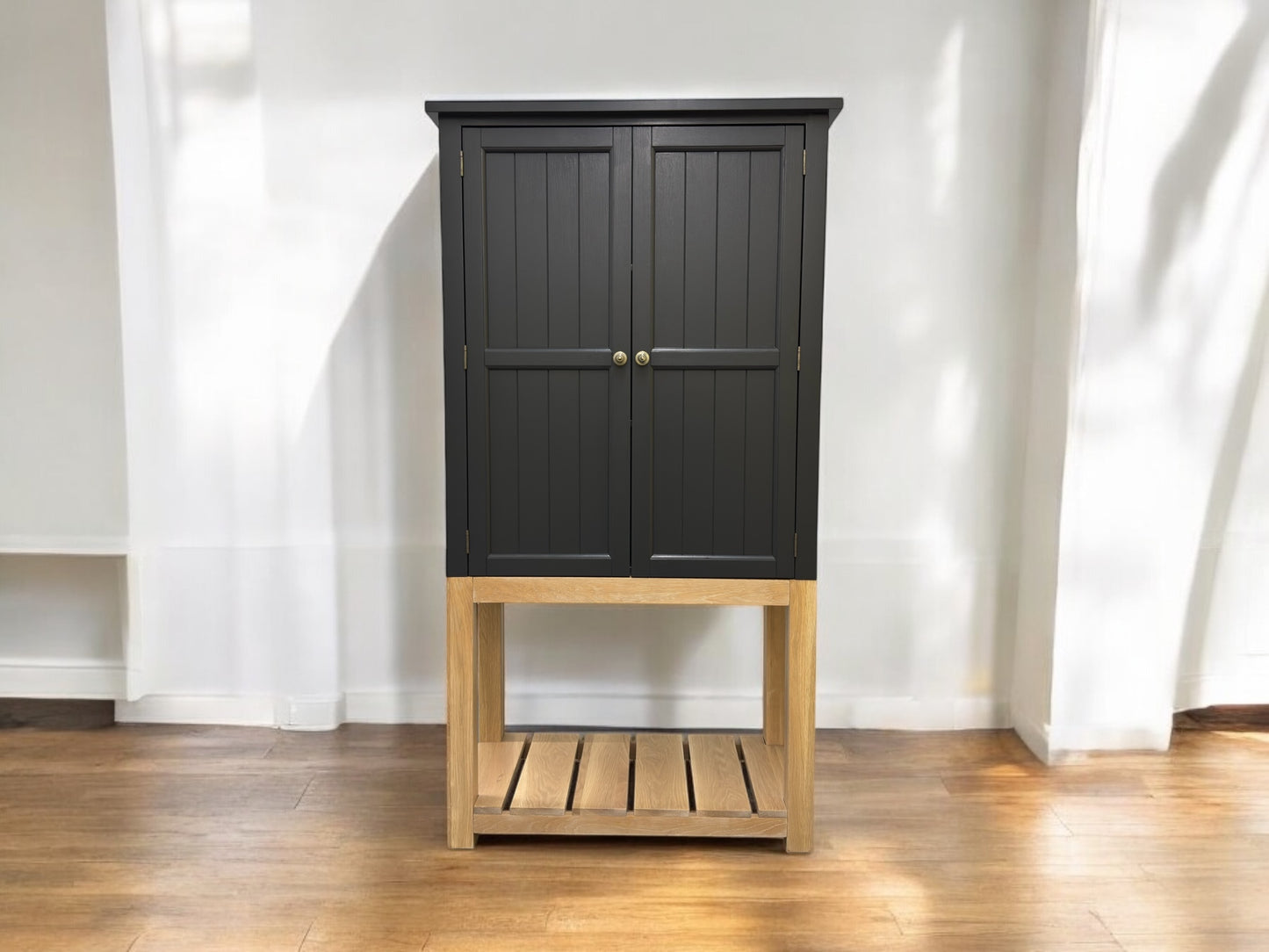 Solid Wood Frame Cuboard in Farmhouse Style, Dusky Black RRP £995