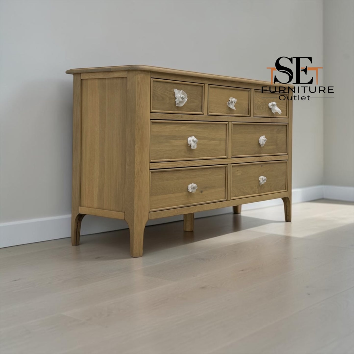 Light Natural Solid Oak 7 Drawer Chest, Newton Range From Oak Furnitureland RRP £759