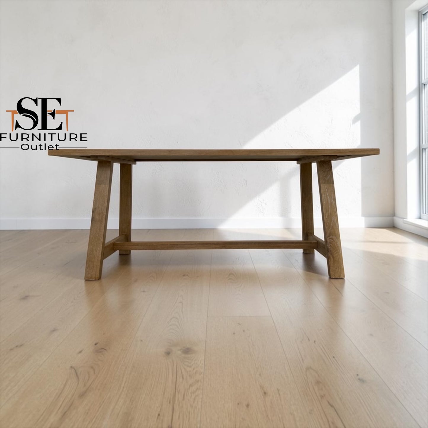 Solid Oak & Quality Oak Veneer 6 Seater Trestle Dining Table with Whitewash Finished, Inglesham Range RRP £699