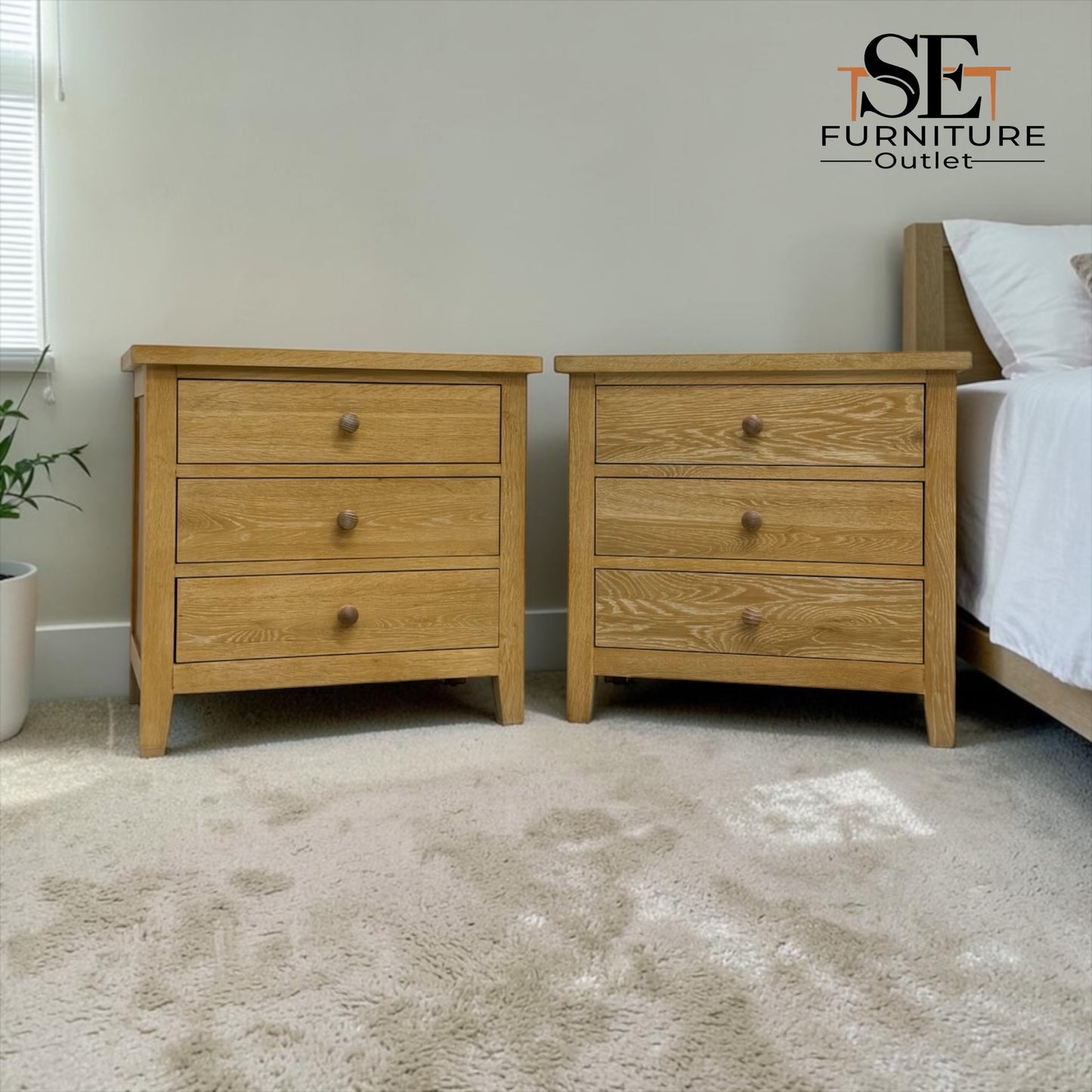 Set of 2 Whitewashed Oak Jumbo Bedside Tables from the Inglesham Range, RRP £700