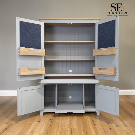 Solid Oak Top & Solid Wood Frames Hideaway Home Office, Chester Dove Grey Range RRP £1799