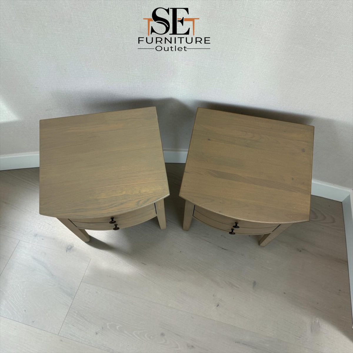 Set of 2 Solid Oak & Oak Veneer Bedside Tables from the Winchcombe Smoked Oak Range RRP £598