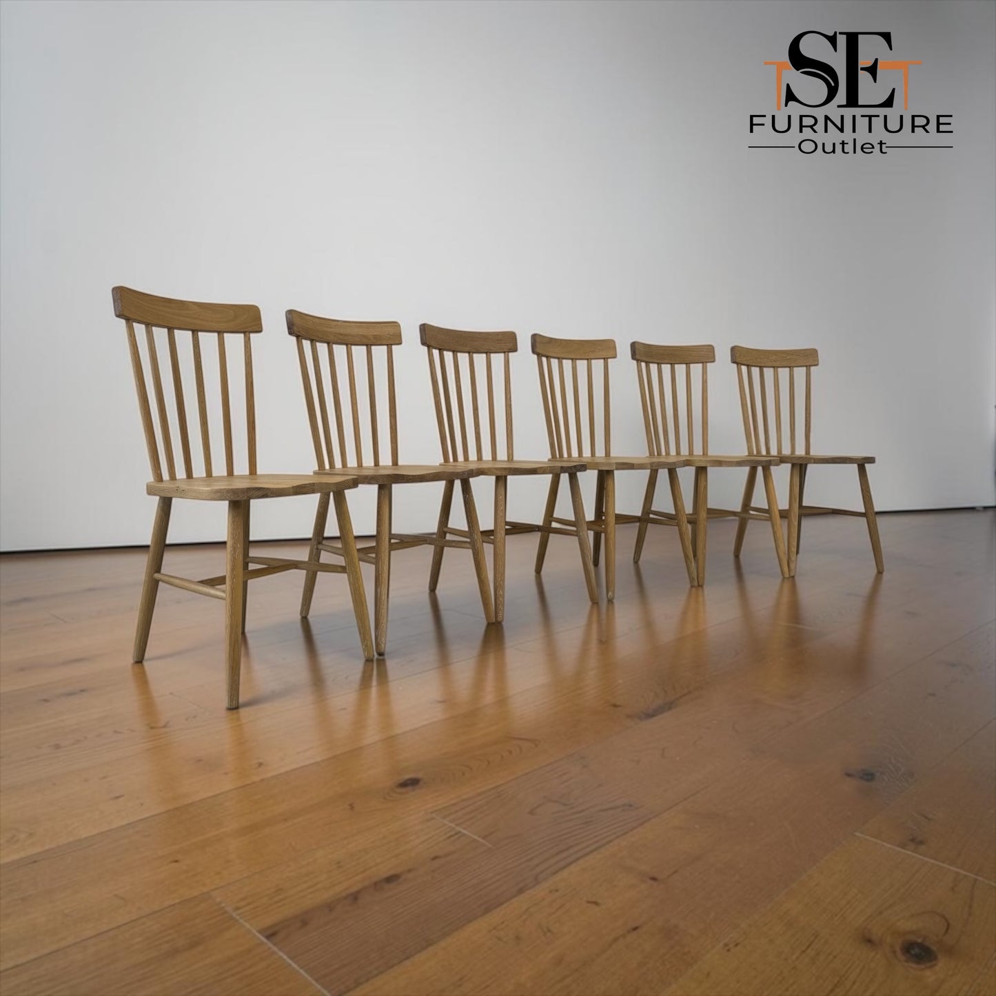 Set of 6 Solid Whitewashed Oak Spindleback Chairs, Inglesham Range RRP £1020