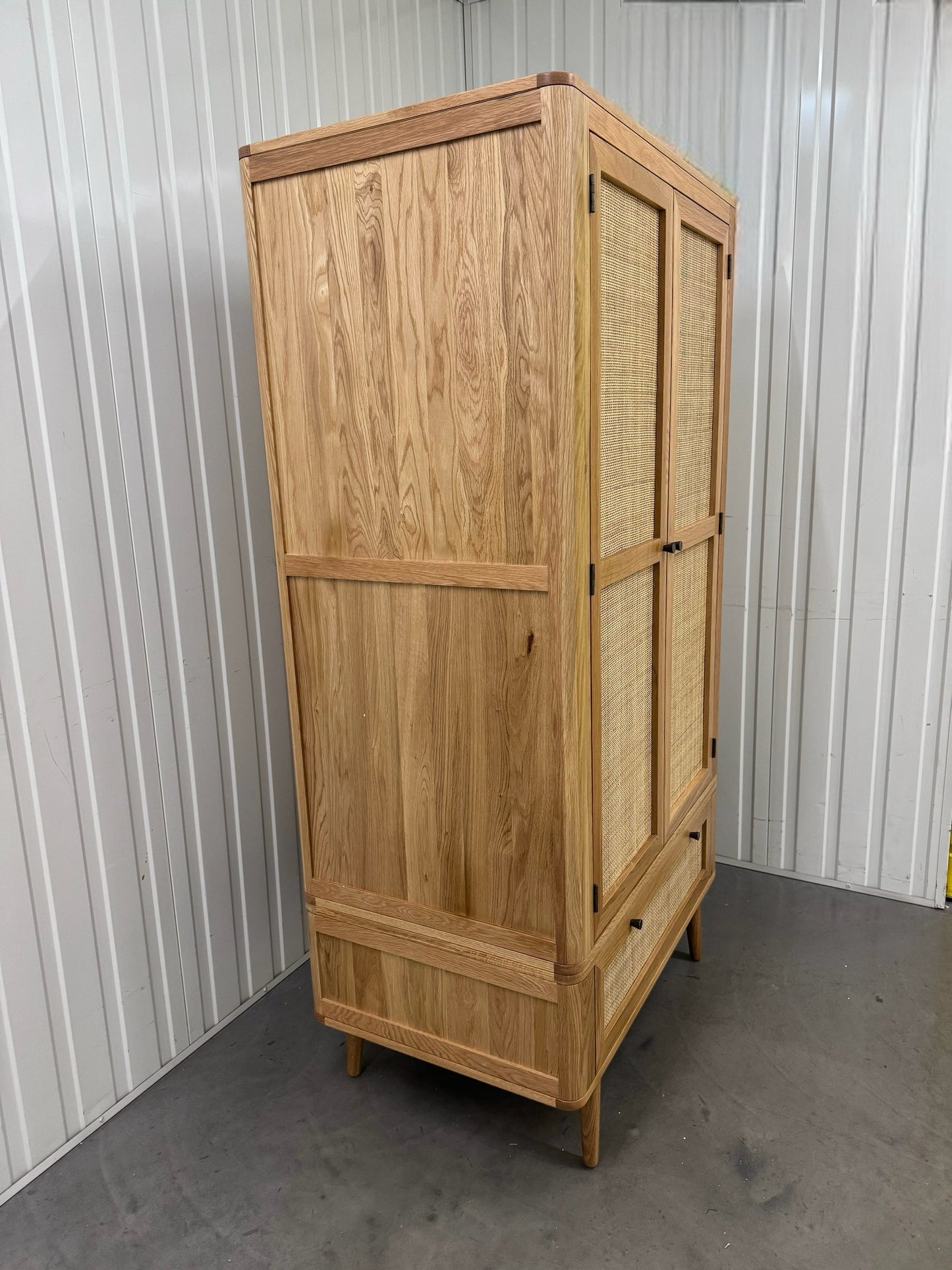 Solid Oak & Rattan Double Wardrobe RRP £1199 (No Veneer, MDF or Chipboard Used)