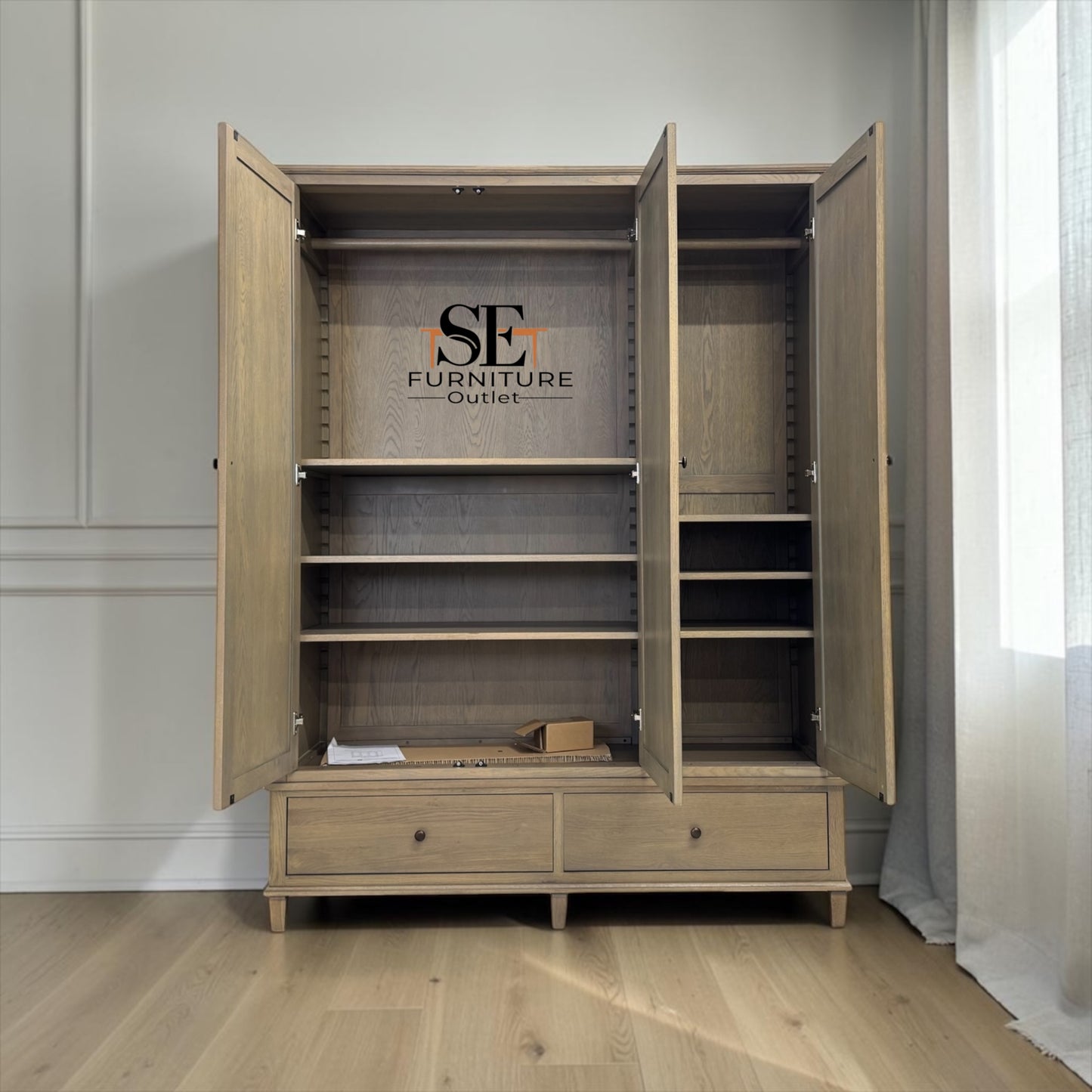 Smoked Solid Oak & Oak Veneer Triple Wardrobe, Bibury Smoked Oak Range, RRP £1799