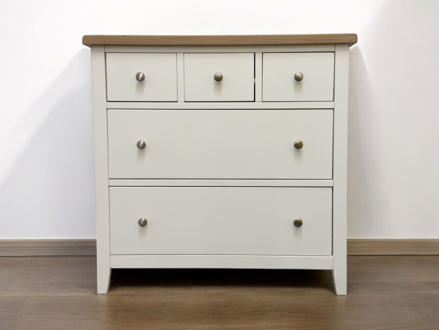 Cotswold Company White Wax Finished Oak Top & Pure White Painted 5 Drawer Chest RRP £425