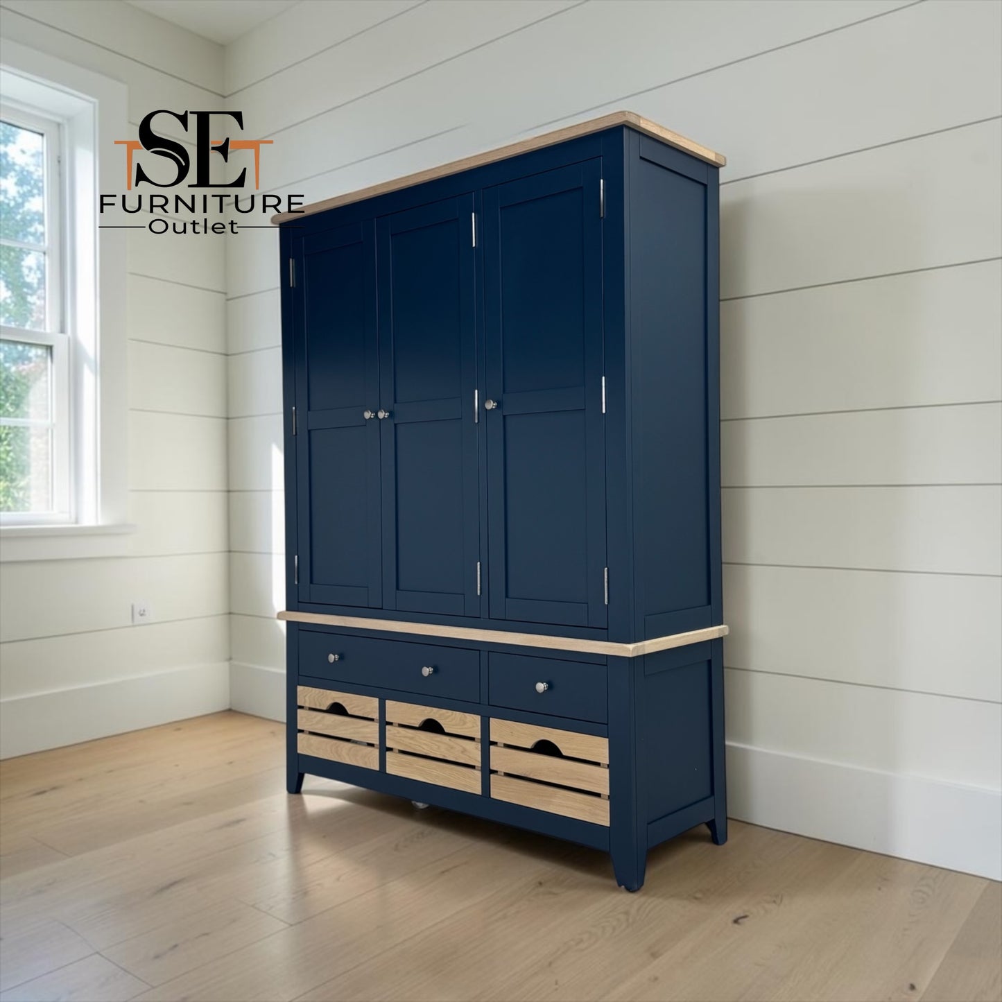 Solid Oak Top & Solid Wood Frames Triple Larder, Chester Midnight Blue Range RRP £1999