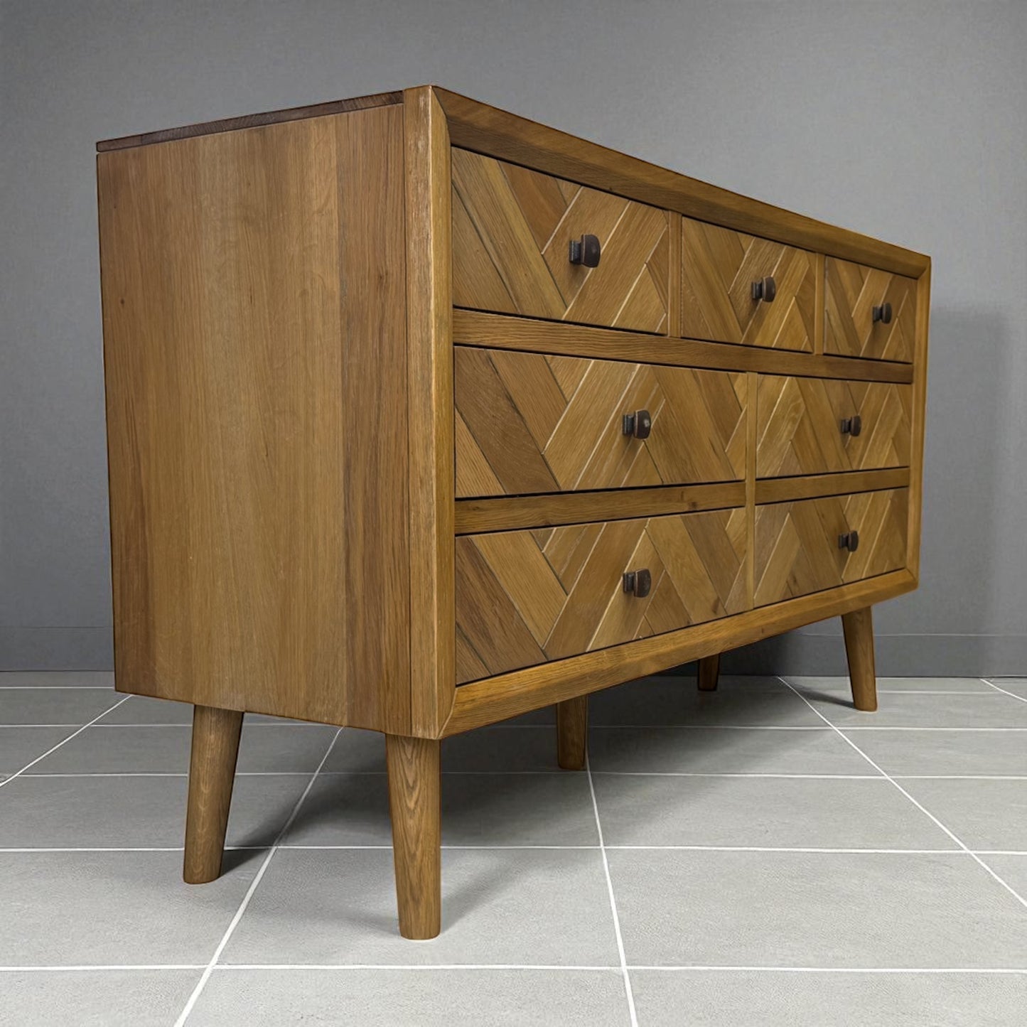 Brushed & Glazed Solid Oak 7 Drawer Chest Parquet Range From Oak Furnitureland RRP £699