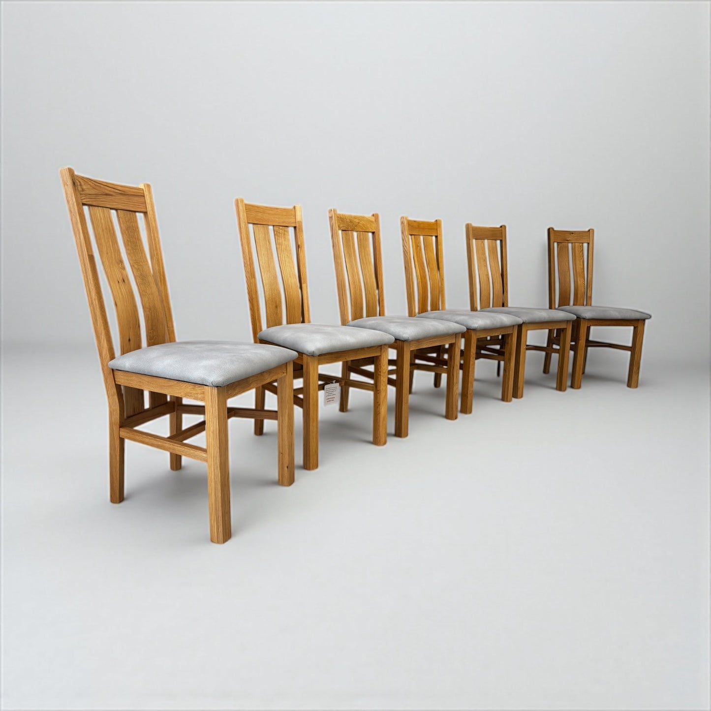 Set of 6 Arched Back Natural Oak Dining Chairs, From Oak Furnitureland RRP £200 Each