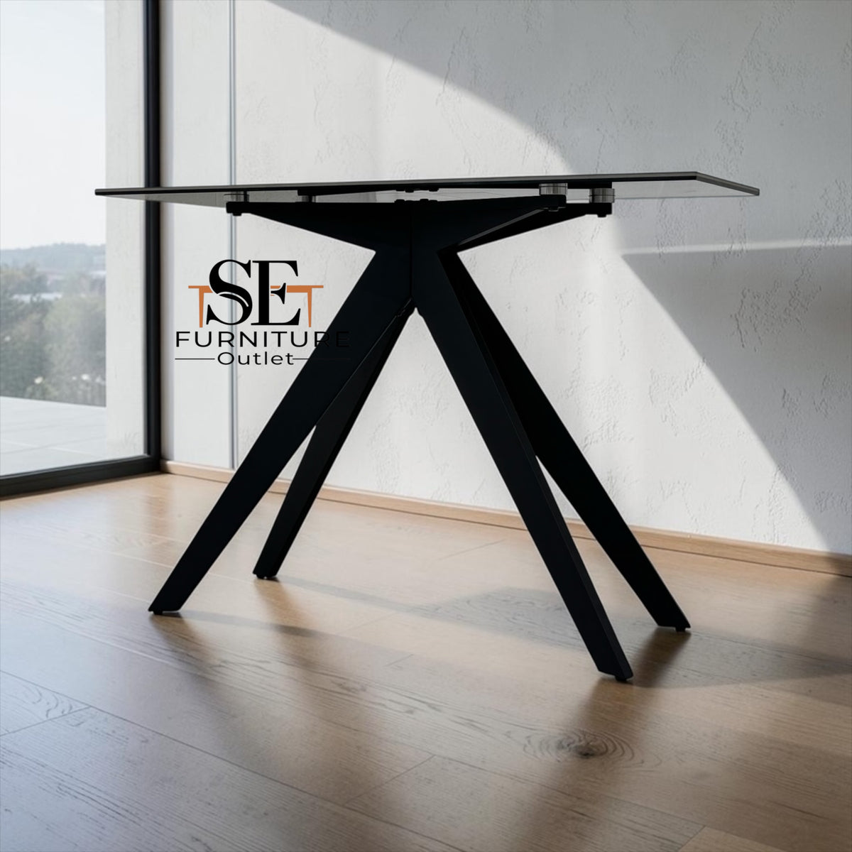 Grey Ceramic and Black Metal Legs Console Table from the Trento Range by Oak Furnitureland