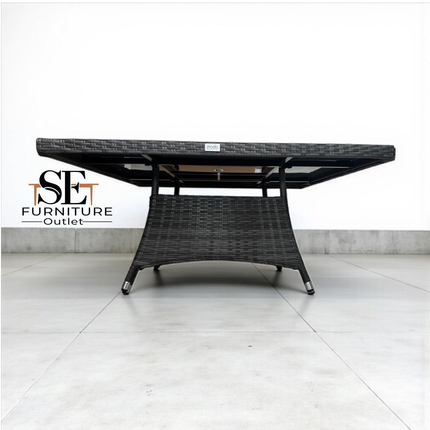 Moda Furnishings Premium Quality 4-Seater Square Table with Glass Top & Charcoal Firepit