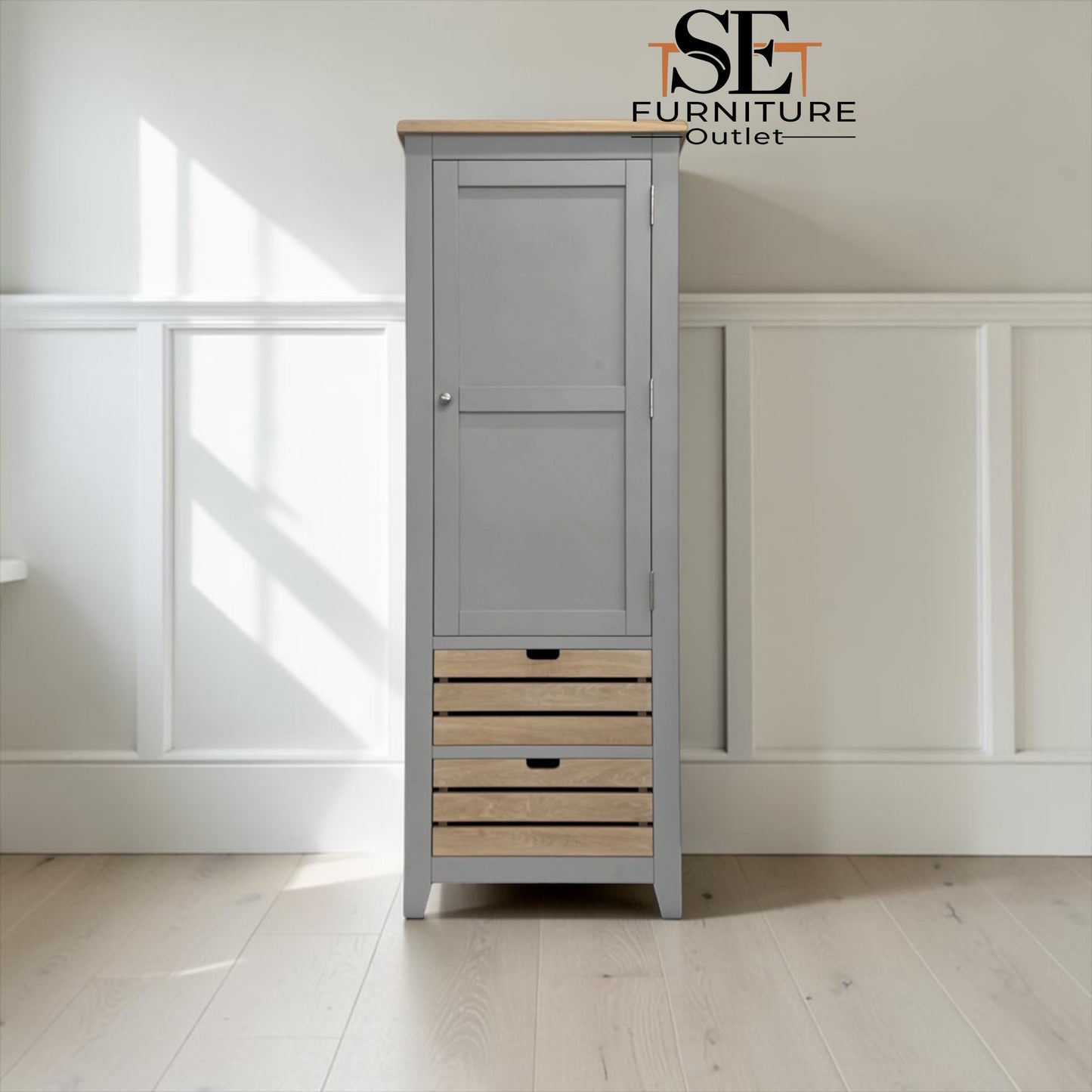 Solid Oak Top & Solid Wood Frames Narrow Larder, Chester Dove Grey RRP £999