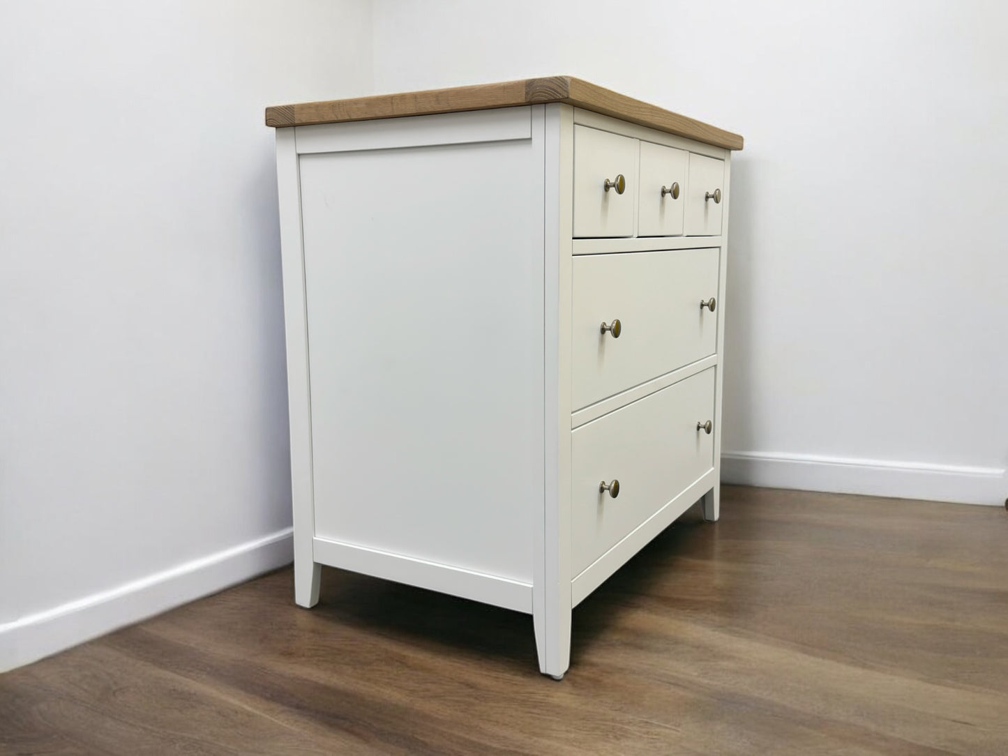 Cotswold Company White Wax Finished Oak Top & Pure White Painted 5 Drawer Chest RRP £425