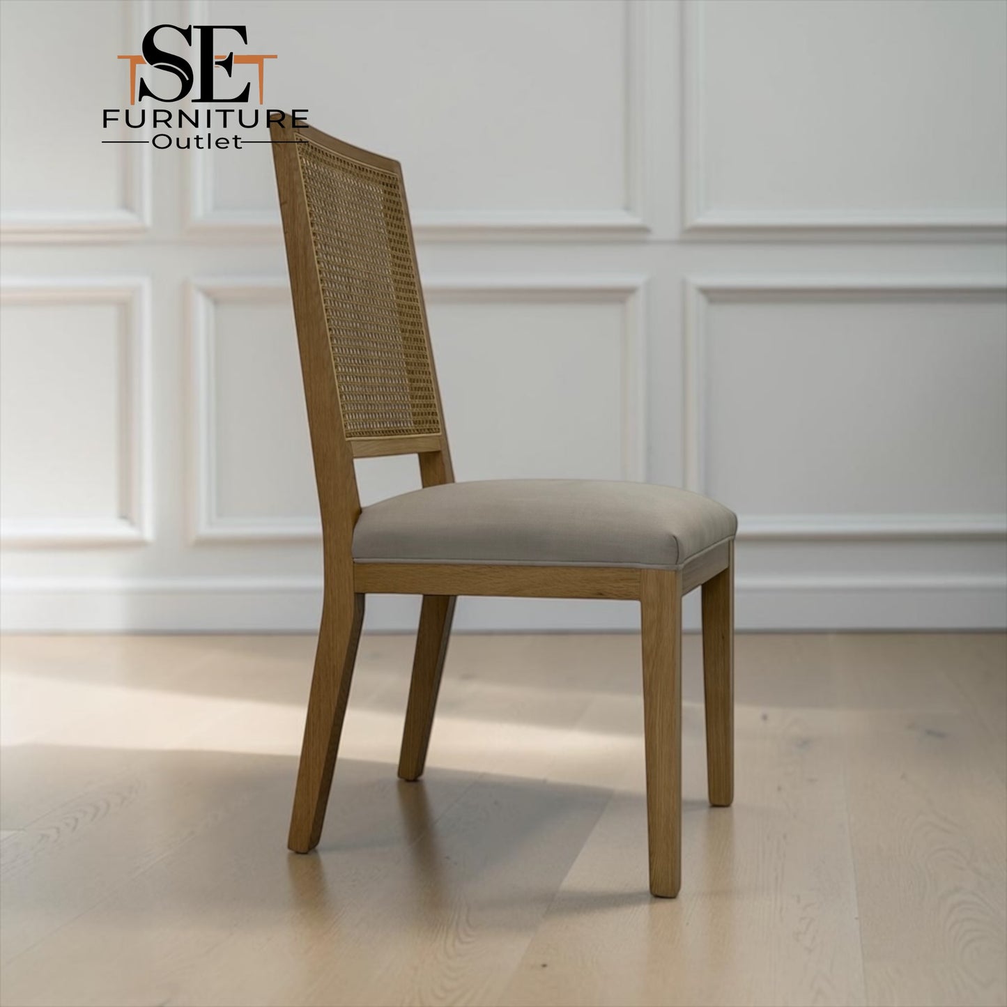 Set of 4 Solid Oak Rattan Back Dining Chairs, Elkstone Mellow Oak Range RRP £796