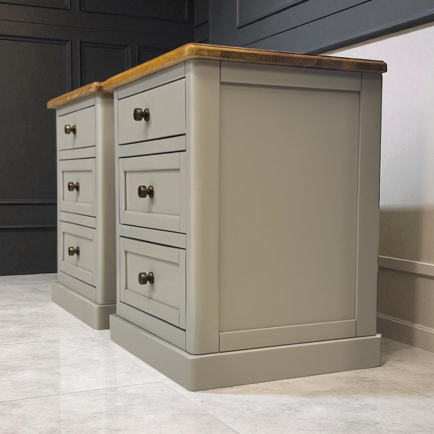 Natural Solid Oak & Painted 3 Drawer Bedside Tables Henley Range From Oak Furnitureland
