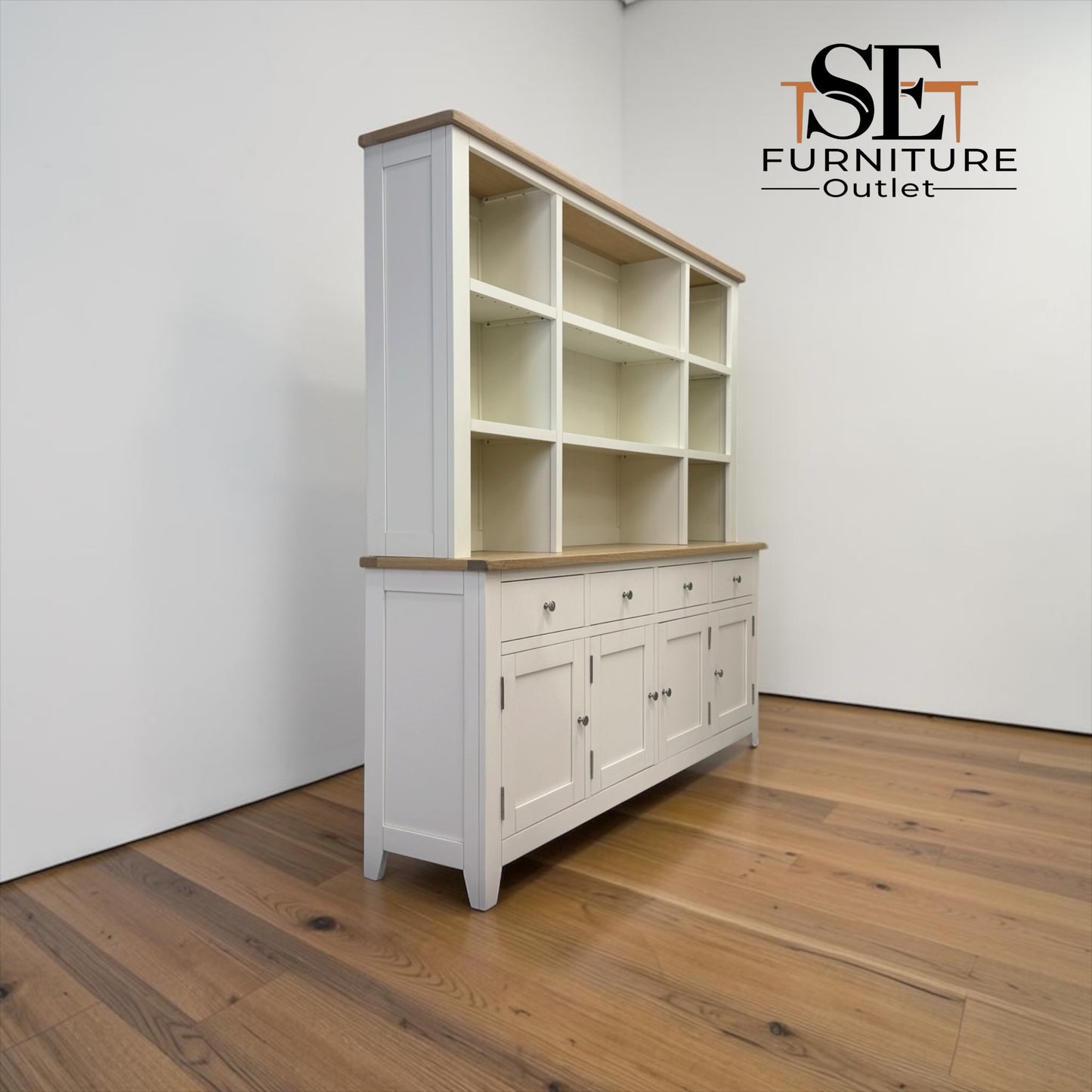 White Wax Finished Oak Top & Solid Wood Frames, Extra Large Dresser, Chester Classic Cream Range, RRP £1549