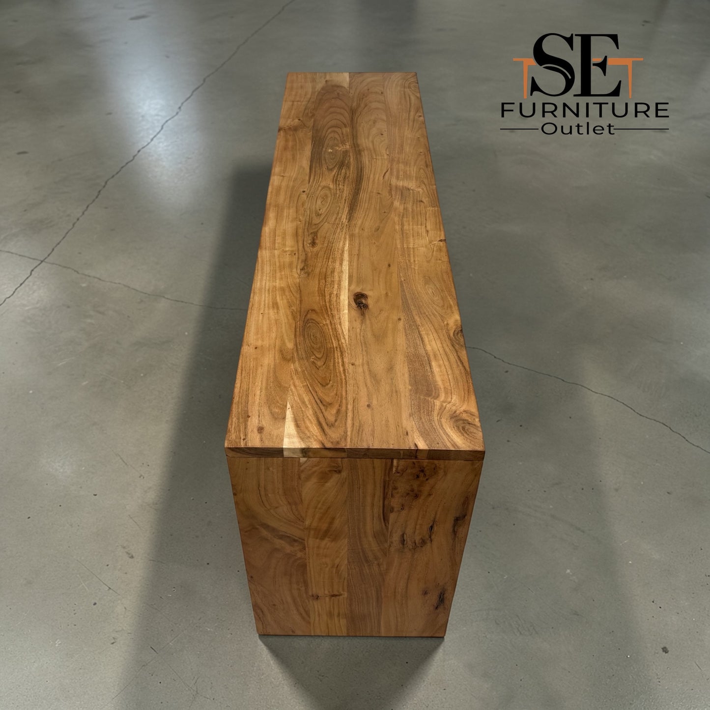 Chunky Solid Acacia Wood Live Edge 3-Door Large Sideboard with Gun Metal Legs RRP £999