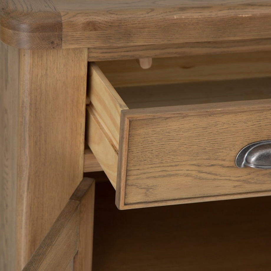 Smoked Oak 4-Door Sideboard with Chunky Oak Tops and Rounded Corners