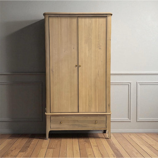 Light Natural Solid Oak Double Wardrobe with Full Sized Mirror, Newton Range From Oak Furnitureland RRP £999