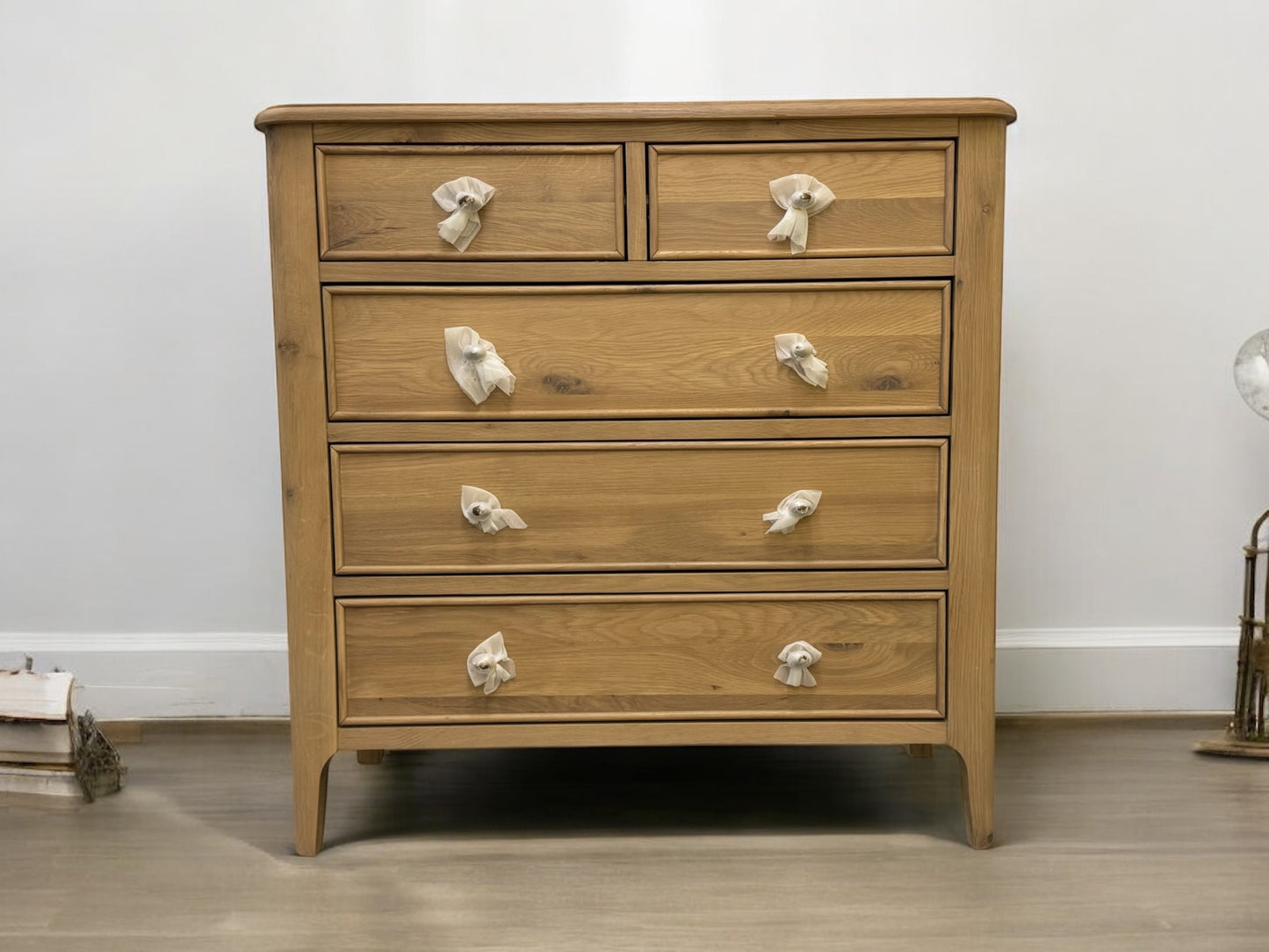 Oak Furnitureland Natural Light Solid Oak 5 Drawer Chest, Newton Range RRP £549