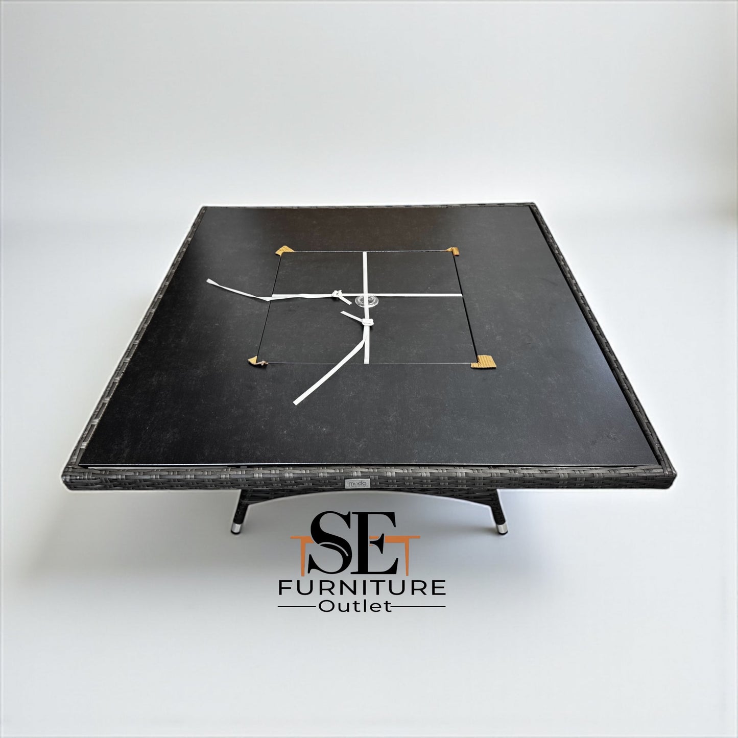Moda Furnishings Premium Quality 4-Seater Square Table with Glass Top & Charcoal Firepit