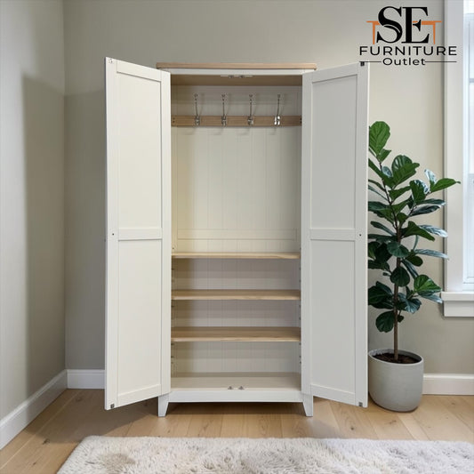 Oak Top & Solid Wood Frames 2 Door Hallway Cupboard, Chester Classic Cream Range RRP £999
