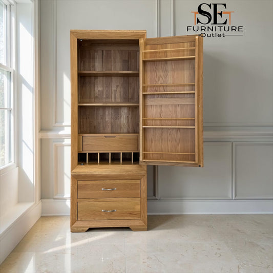 Natural Solid Oak Slim Kitchen Larder Bevel Range From Oak Furnitureland RRP £1049