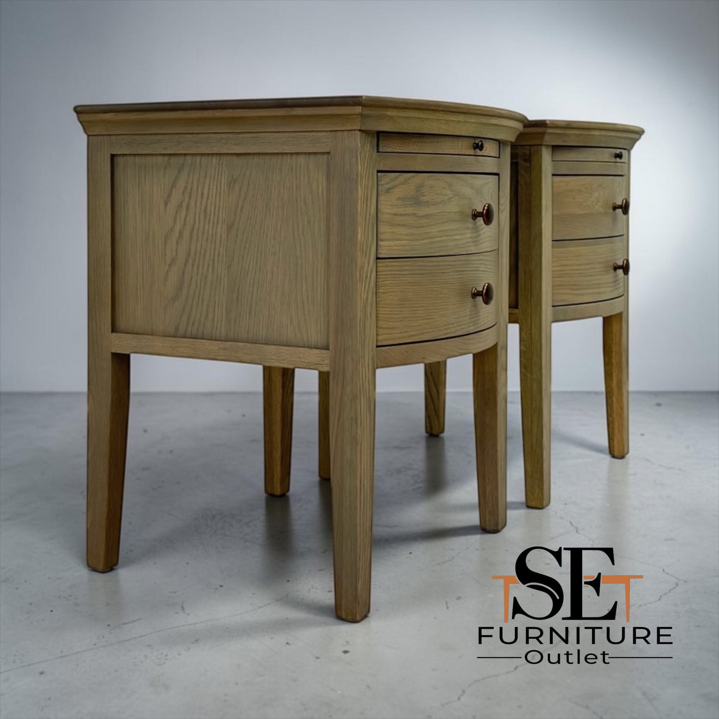 Set of 2 Solid Oak & Quality Oak Veneer Sides Bedside Tables from the Winchcombe Smoked Oak Range RRP £650