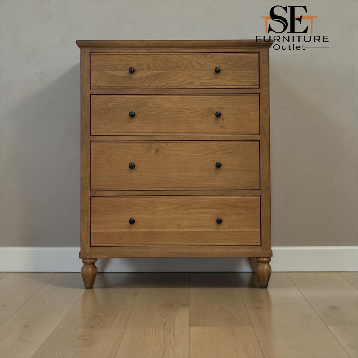 Solid Oak & Quality Oak Veneer 4-Drawer Chest, Elkstone Mellow Oak Range, RRP £599