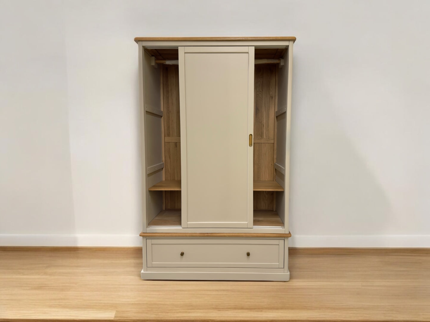 Oak Furnitureland Natural Oak & Grey Painted Double Wardrobe Henley Range RRP £899