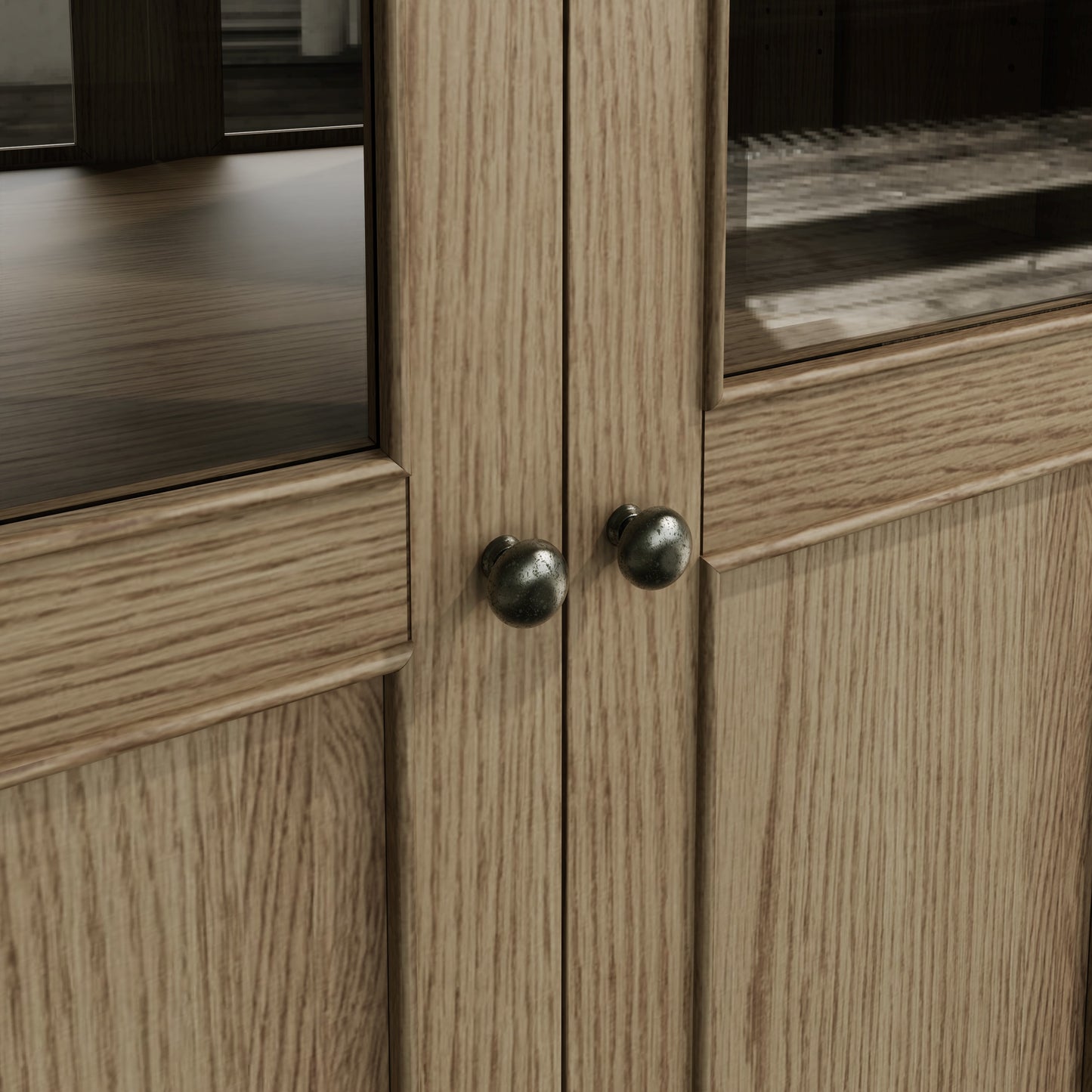 Smoked Oak Drinks Cabinet with Mirrored Back and Wine Rack