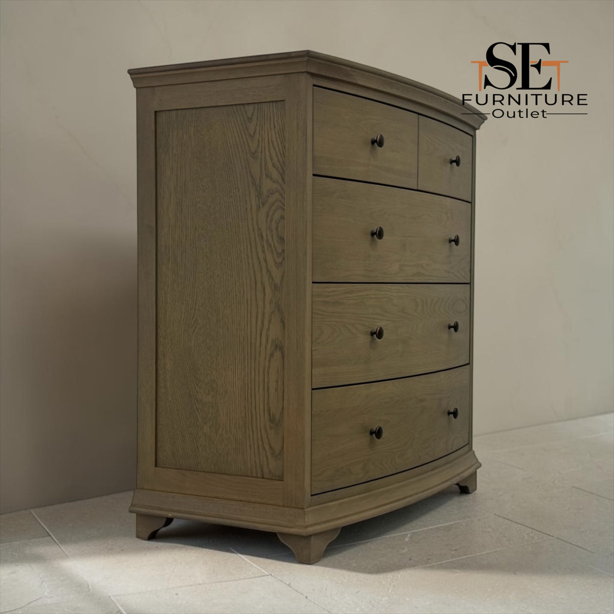 Solid Oak & Oak Veneer 5 Drawer Chest, Winchcombe Smoked Oak Range RRP £899