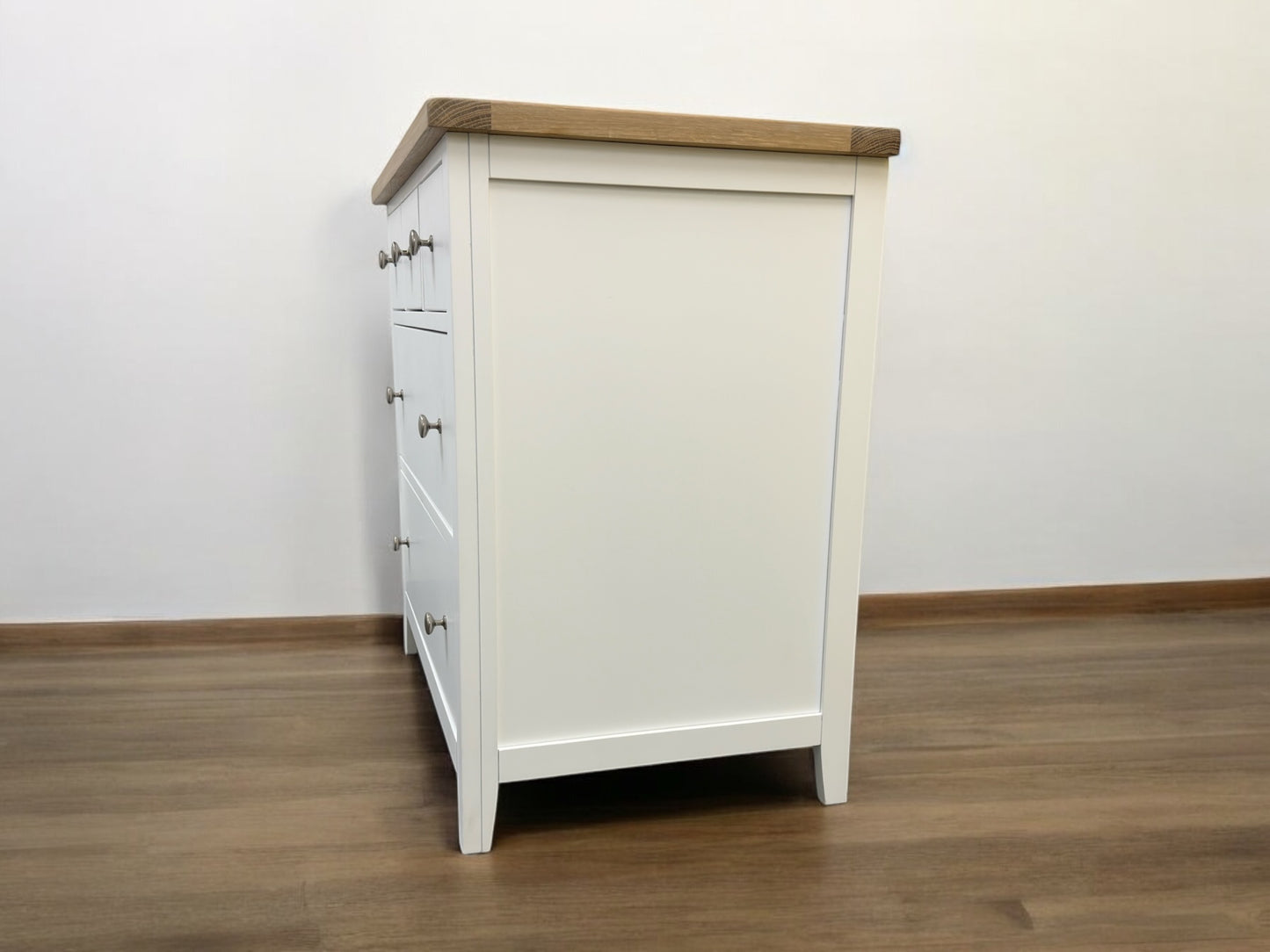 Cotswold Company White Wax Finished Oak Top & Pure White Painted 5 Drawer Chest RRP £425