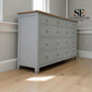 White Wax Finished Oak Top & Solid Wood Frames 10 Drawer Chest, Chester Dove Grey Range RRP £1099