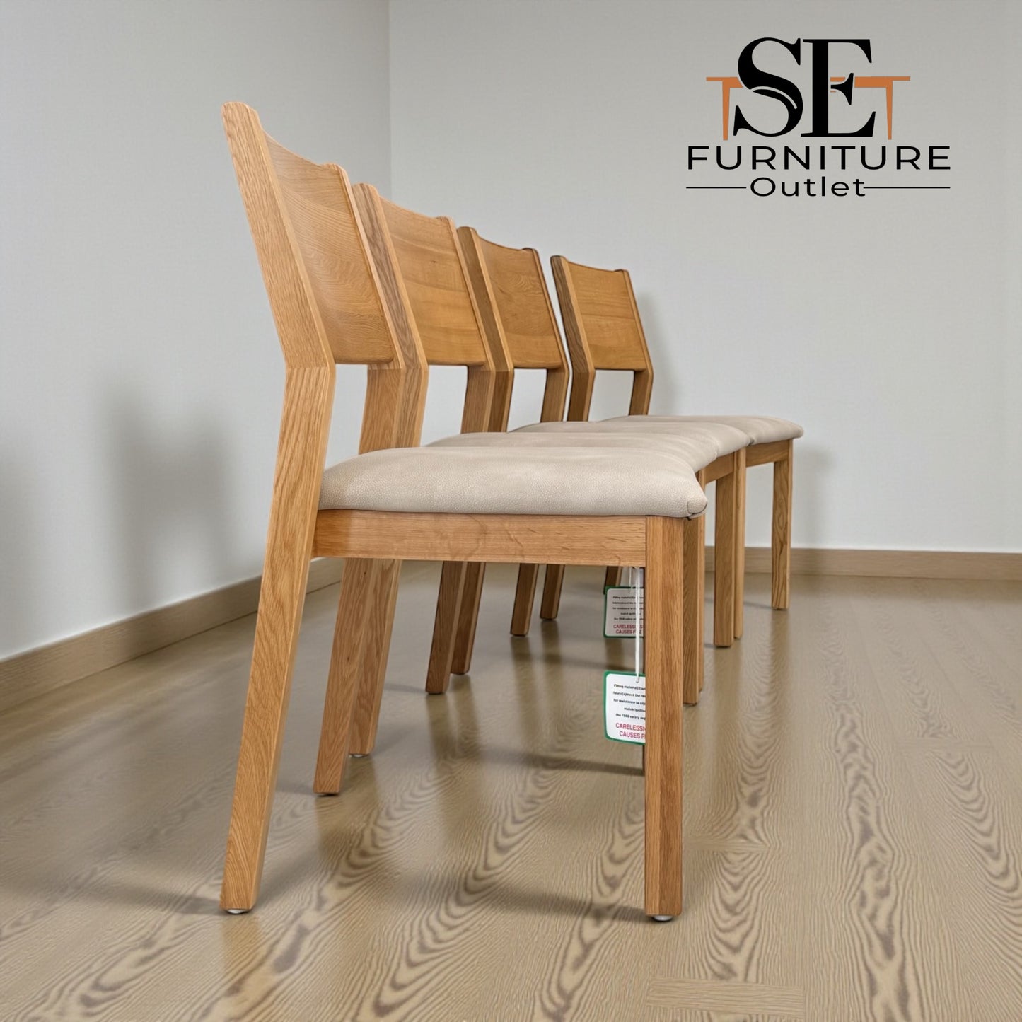 Set of 4 Natural Oak Dining Chairs, Ellison Range from Oak Furnitureland, RRP £200 Each.