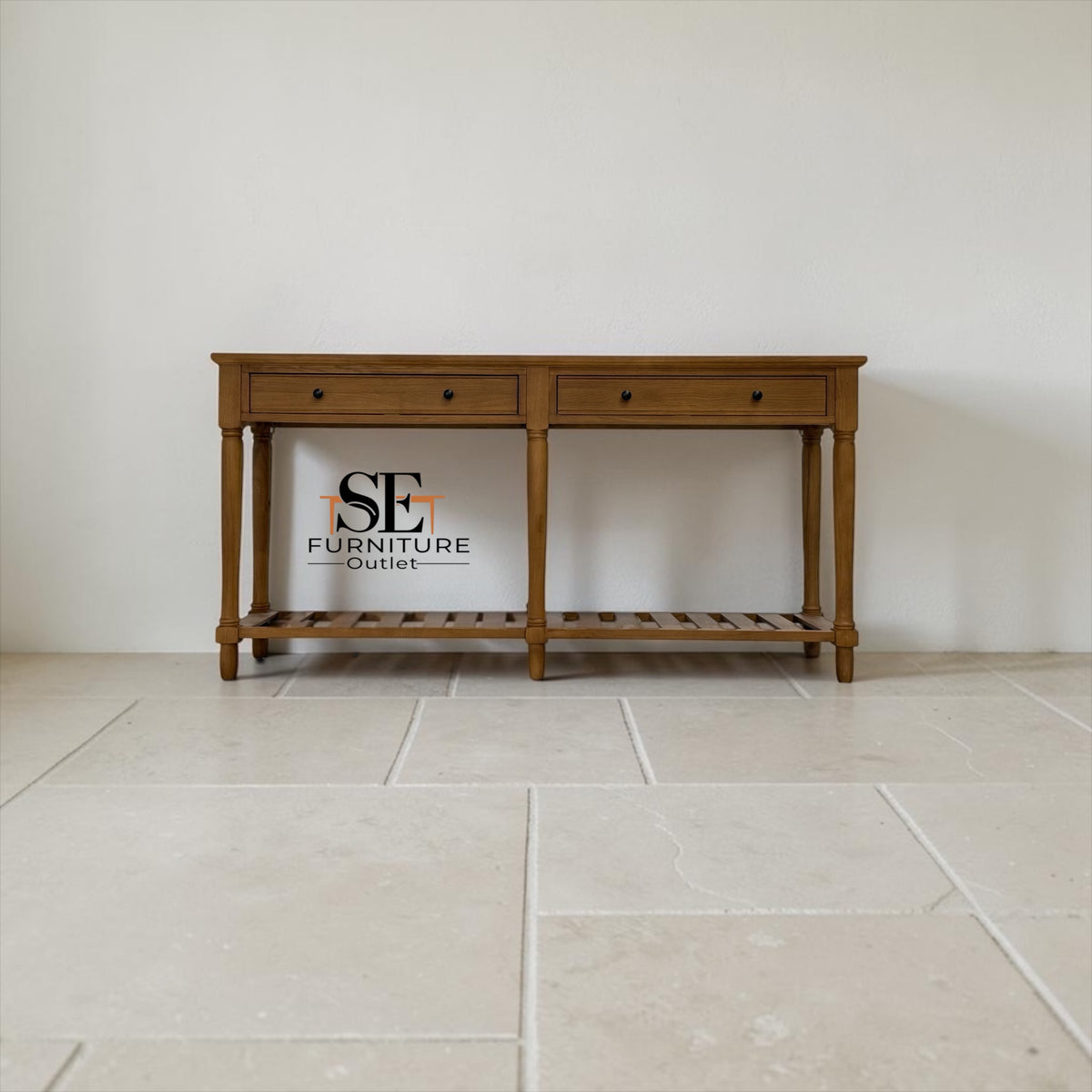 Solid Oak & Oak Veneer Extra Large Console Table, Elkstone Mellow Oak Range, RRP £650