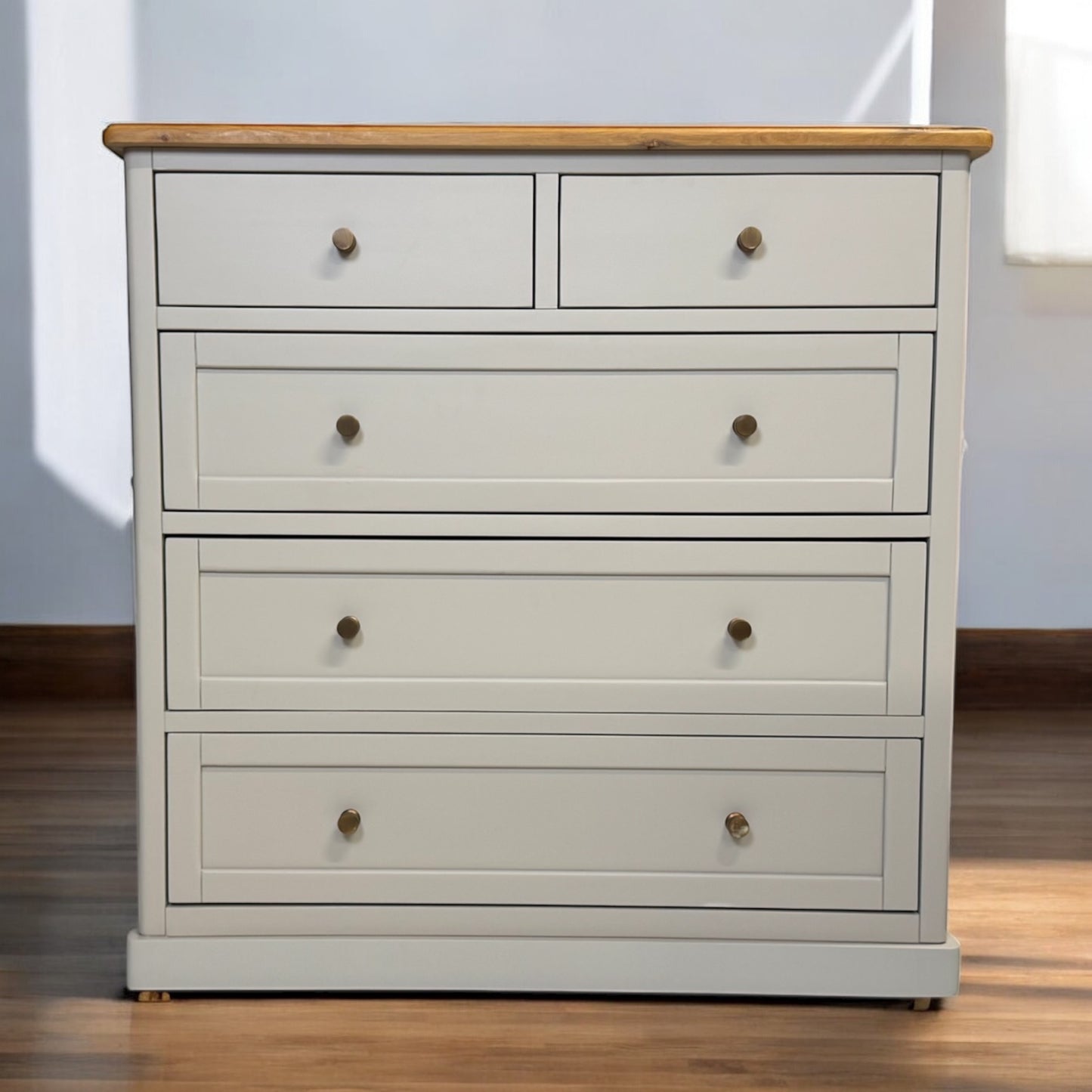 Natural Solid Oak & Painted 5 Drawer Chest of Drawers, Henley Range From Oak Furnitureland RRP £629
